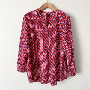 Talbots Multicolor Circle Dot Long Sleeve Split Neck Blouse Women's Plus Size 3X